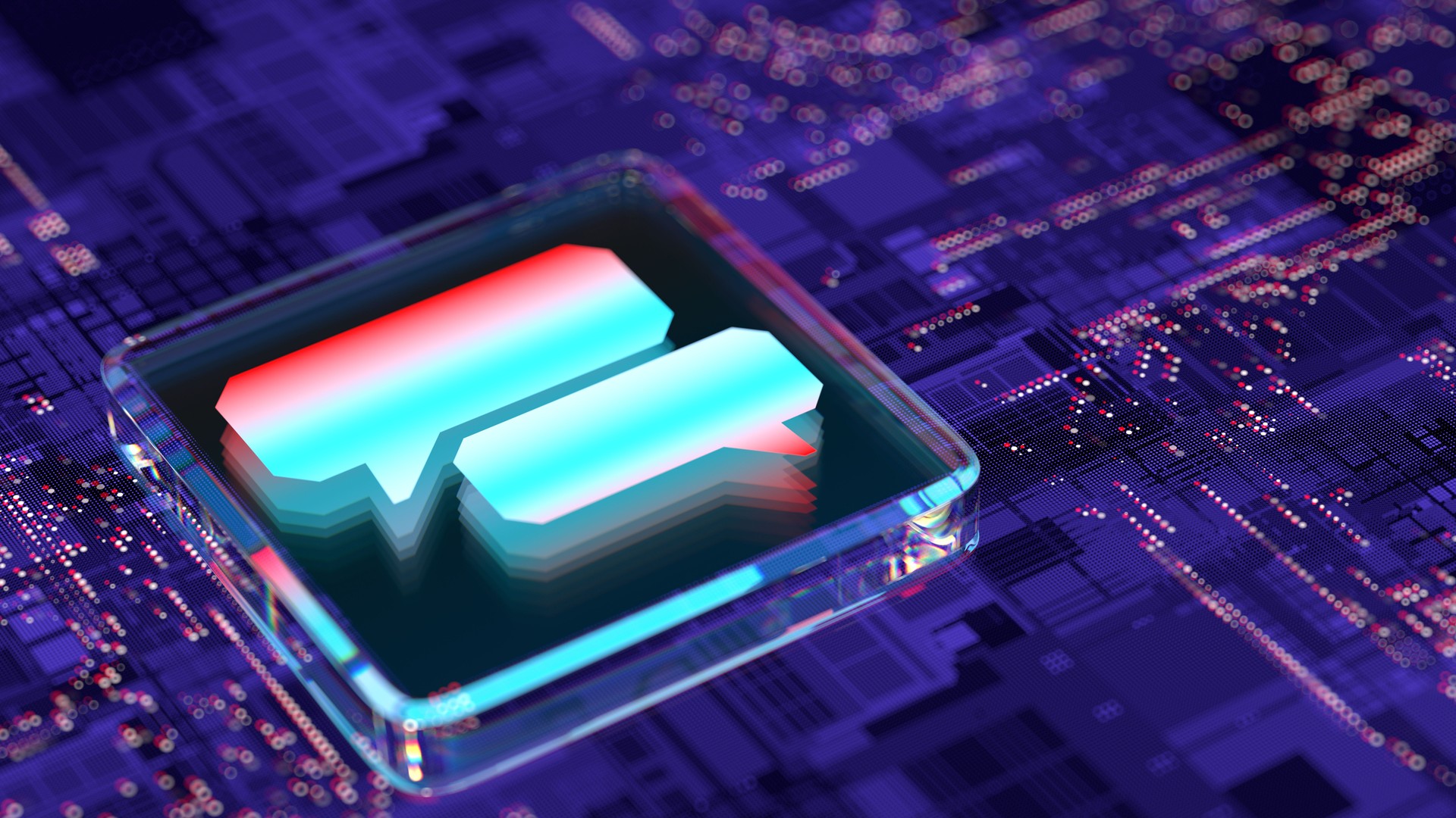 Speech bubble on digital CPU background. Chatbot AI - Artificial Intelligence. Innovation and technology digital concept.